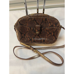 G.I.L.I Rose Gold Metallic & Brown Faux Snakeskin Genuine Leather Crossbody bag
